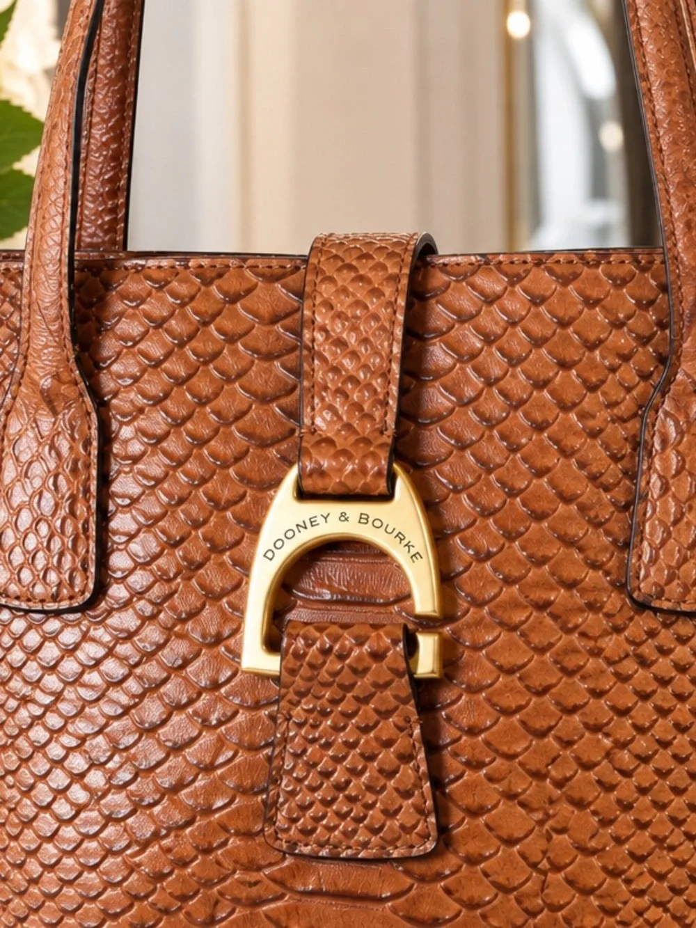 Dooney & Bourke Brown Python-Embossed Leather Tote with Gold Hardware